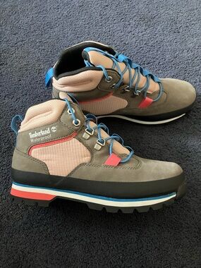 TIMBERLAND GRAY BLUE  PINK WATERPROOF  LEATHER  WOMEN BOOTS SIZE 7